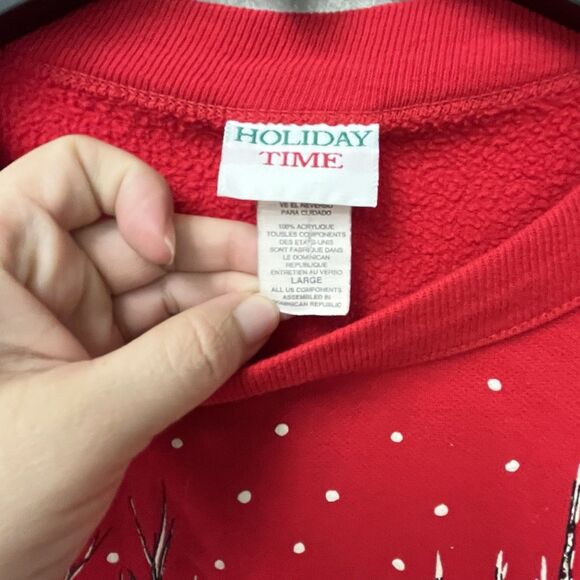 VTG Red Christmas Sweatshirt Large-Deer-Santa-rabbits-ugly Christmas-glitter - Picture 4 of 9